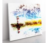 Lighthouse & Seascape during Sunset Watercolour Modern Canvas Wall Art Print Ready to Hang, Framed Picture for Living Room Bedroom Home Office Décor, 50x50 cm (20x20 Inch)