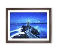 Lighthouse & Seascape In France In Abstract Modern Art Framed Print | A4 Walnut Framed Wall Art | Ready to Hang | Abstract Cityscape Picture | Living Room Bedroom Lounge Office