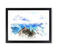 Lighthouse & Seascape New Zealand Watercolour Modern Framed Print | A4 Black Framed Wall Art | Ready to Hang | Modern Cityscape Picture | Living Room Bedroom Lounge Office