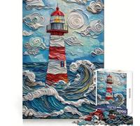 Lighthouse Seascape Stormy Waves 1000 Piece Jigsaw Puzzles for Adults Brain Logic Tight Connection Family Fun Birthday Art Gift (50x75cm)