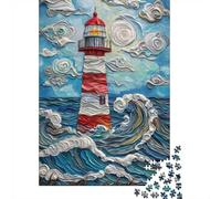 Lighthouse Seascape Stormy Waves 1000-Piece Puzzle for Adults, 70x50cm/1000pcs; White Cardboard for Simple Sorting; Shared Family Time Around The Table