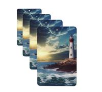 Lighthouse Seaside Car Air Fresheners Cards Set of 4 Pieces Personalized Car Fresheners Gifts for Men Women Auto Aromatherapy Tablets Hanging Scented Cards for Wardrobe Bathroom