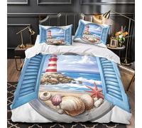 Lighthouse Seaside Duvet Cover 3D Design Printed Hotel Quality 3PCs Bedding Set Zipper Coastal Comforter Cover Durable All Season for Adults Kids Teens Youth Women Girls Boys Double（200x200cm）