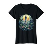 Lighthouse Seaside House Sailing Sea Beach Boating Value Graphic T-Shirt, Women, Black, S