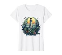 Lighthouse Seaside House Sailing Sea Beach Boating Value Graphic T-Shirt, Women, White, S
