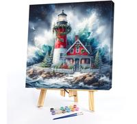 Lighthouse Seaside Paint By Numbers Kit On Canvas 40x40cm No Frame Home