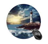 Lighthouse Seaside Round Mouse Pad, Non-Slip Rubber Base Waterproof Washable, Computer Mouse Mat for Office Gaming Studying, Premium-Textured Durable Portable Circle Mousepad for Desktop PC Notebook