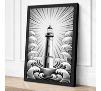Lighthouse Sentinel Art Deco Canvas Wall Art Print 18x12 Inch (46 x 30 cm)
