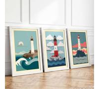 Lighthouse Sentinels Coastal Set of 3 Framed Wall Art Prints A3