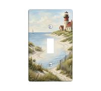 Lighthouse Single Light Switch Cover Plate, Coastal Natural Beach Sailboat Summer Blue Plastic Standard Size Toggle Light Switch Cover for New Apartment Home Bedroom Office Decor (Single)