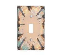Lighthouse Single Light Switch Cover Plate, Coastal Serene Rock Ocean Summer Blue Plastic Standard Size Decorative Wall Plates for Living Room Bedroom Home Office Decor (Single)