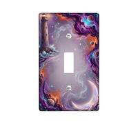 Lighthouse Single Light Switch Cover Plate, Cosmic Fantasy Moon Galaxies N/a Violet Plastic Standard Size Switch Plate Decorative for Home Living Room New Apartment Decor (Single)