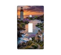Lighthouse Single Light Switch Cover Plate, Scenic Natural Flowers Cottage Summer Violet Plastic Standard Size Switch Plate Decorative for New Apartment Home Bedroom Office Decor (Single)