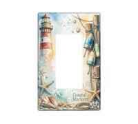 Lighthouse Single Rocker Light Switch Cover, Coastal Nautical Starfish Buoys Summer Blue Plastic Standard Size Switch Plate Decorative for Home Living Room Bedroom Bathroom Decor