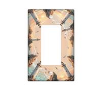 Lighthouse Single Rocker Light Switch Cover, Coastal Serene Rock Ocean Summer Blue Plastic Standard Size Switch Plate Decorative for Home Living Room New Apartment Decor
