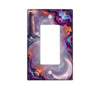 Lighthouse Single Rocker Light Switch Cover, Cosmic Fantasy Moon Galaxies N/a Violet Plastic Standard Size Accents Wall Switch Plates for Living Room Bedroom Home Office Decor