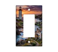 Lighthouse Single Rocker Light Switch Cover, Scenic Natural Flowers Cottage Summer Violet Plastic Standard Size Accents Wall Switch Plates for New Apartment Home Bedroom Office Decor