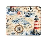 Lighthouse Small Mouse Pad, Nautical Vintage Anchors Compass Summer Blue Square Rubber Smooth Aesthetic Mousepads Desk Decor for Office Home Dorm Laptop Square 8x10 Inch