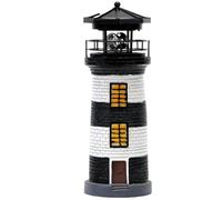 Lighthouse Solar Light Tall IP44 Waterproof Resin Lighthouse Lamp with 360 Degree Rotating LED Style Solar Lighthouse Light for Patio Lawn Yard Garden Decorations Black White, Lighthouse Gifts