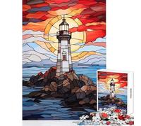 Lighthouse Stained Glass 1000 Piece Jigsaws for Teenagers Boost Memory Retention Effectively Calming Relaxing Leisure Game (38x26cm)