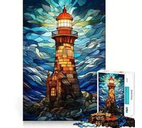 Lighthouse Stained Glass 1000-piece Puzzle for Teenagers Creative Fun Stress Less Home Game (50x75cm)