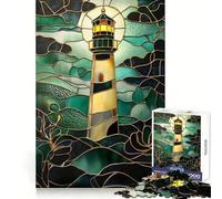 Lighthouse Stained Glass 1000 Pieces Jigsaw Puzzles for Teenagers Strong Memory DIY Fun Joyful Challenge Xmas Idea (38x52cm)