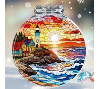 Lighthouse Stained Glass Christmas Ornament - Hanging Ornaments for Christmas Tree Decorations -Holiday Keepsake Present Exchange Idea