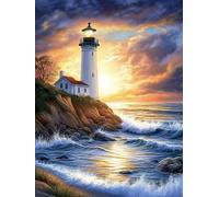 Lighthouse Stamped Cross Stitch Kits for Beginners Adults - Preprinted 11CT Easy Pattern Needlepoint Kits, Arts and Crafts for Home Decor (11.8x15.7inch) 500