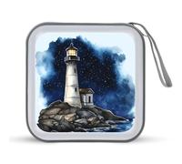Lighthouse Starry Sky Portable CD Case Holder 48 Capacity Travel DVD Storage Boxs Wallet Bag