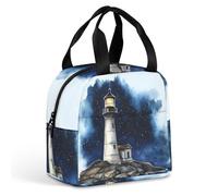 Lighthouse Starry Sky Portable Insulated Lunch Bag Adults Picnic Tote Cool Bag Travel Work