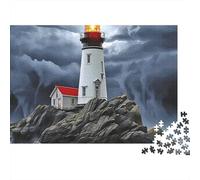 Lighthouse Stormy Sea 1000pc Heavy-duty Cardboard Puzzle for Adults Brain Teaser Lovers Team Building Holiday Pastime Collectible Item Missing Piece Guarantee 52x38cm/1000pcs