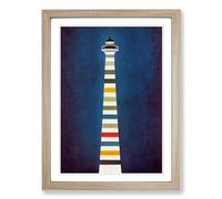 Lighthouse Striped Abstract Framed Print | A2 Oak Framed Wall Art | Ready to Hang | Abstract Cityscape Picture | Living Room Bedroom Lounge Office