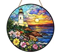 Lighthouse Suncatcher, Acrylic Stained Glass Style Sun Catchers for Windows, Coastal Landscape Garden Ornament Outdoor, Natural Aesthetics Hanging Ornament for Garden, Fence and Home Decor