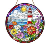Lighthouse Suncatcher, Coastal Landscape Sun Catcher, Acrylic Stained Glass Sun Catchers for Windows & Walls, Natural Aesthetics Hanging Ornament for Garden, Fence and Home Decor