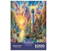 Lighthouse Sunset 1000 Piece The Puppy And The Coastal Lighthouse at Sunrise Jigsaw Puzzles for Puzzles 1000 Pieces Jigsaw for Adults for Adult Challenging Game Adults Gifts 70x50cm/1000pcs