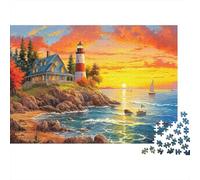 Lighthouse Sunset Coast 1000pc Sunset Light Heavy-duty Cardboard Jigsaw Puzzle for Brain Teaser Lovers Team Building Leisure Entertainment Social Icebreaker holiday pastime 70x50cm/1000pcs