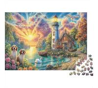 Lighthouse Sunset Jigsaw Puzzle Fantasy Castle at Sunrise Puzzle 1000 Pieces Recycled Paper Educational Game Decompression 70x50cm/1000pcs