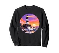 Lighthouse Sunset Ocean and Waves Comic Style Sweatshirt