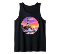 Lighthouse Sunset Ocean and Waves Comic Style Tank Top