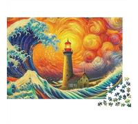 Lighthouse Sunset Ocean Wave 1000 Piece Jigsaw Puzzle Paper Adult Relaxation Focus Family Activity Home Decor Gift 38x26cm/1000pcs
