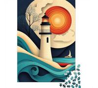 Lighthouse Sunset Seascape 1000-Piece Puzzle for Adults, 70x50cm/1000pcs, Clean White Cardboard for Sorting; A Weekend Activity at Your Own Pace