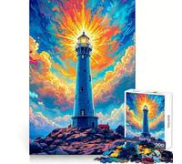 Lighthouse Sunset Watercolor Art Hard Jigsaw Puzzle for Adults 1000 Pieces Recall Boost Accurate Cut Real Challenge Home Art (38x52cm)
