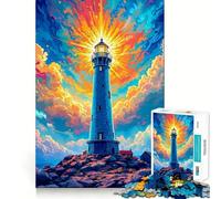 Lighthouse Sunset Watercolor Art Jigsaw Puzzles 1000 Pieces for Teenagers Brain Think Serene Game Real Challenge Santa Gift (50x75cm)