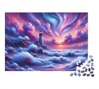 Lighthouse Sunset Waves Jigsaw Puzzles Puzzles for Adults Kids. 1000 Pieces Impossible Challenge Toy Educational Game Home Decoration for Educational Games Gifts 38x26cm/1000pcs
