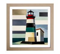 Lighthouse Suprematism No.5 Framed Print | 18x18 Inch Oak Framed Wall Art | Ready to Hang | Modern Cityscape Picture | Living Room Bedroom Lounge Office