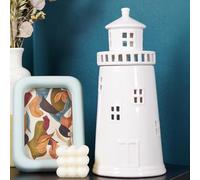 Lighthouse Table Lamp - Cream Ceramic Nautical Design with Cut-Out Windows for Soft Light Glow, Mains Operated, Compatible with Golf Ball Bulbs N-66