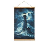 Lighthouse Thunder And Storm Novelty Wall Art Painting Prints Linen Poster Hanging Decor for Home Office 13"x 20"