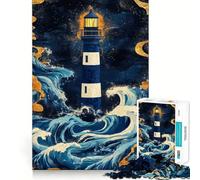 Lighthouse Turbulent Sea 1000 Piece Jigsaw Puzzles for Teenagers Jigsaw Memory Build True Detail Playful Challenge (50x75cm)