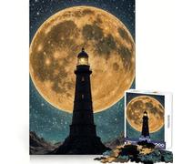 Lighthouse Under A Giant Moon Jigsaw for Adults 1000 Pieces Unwind Game Rich Color Enjoyable Challenge Art Display (38x26cm)