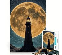 Lighthouse Under A Giant Moon Jigsaw for Adults 1000 Pieces Unwind Game Rich Color Enjoyable Challenge Art Display (38x26cm)